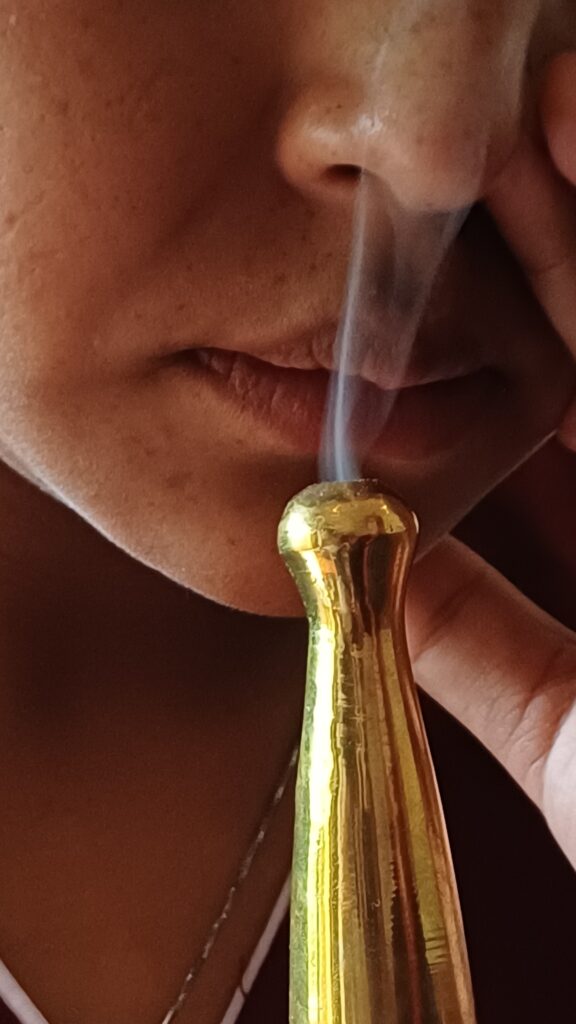 Traditional Nasya Ayurvedic nasal detox therapy using herbal smoke at Jungle Mahal Wellness Resort